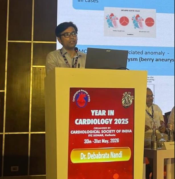 Dr. Debabrata Nandi presenting at Year in Cardiology 2025, Cardiological Society of India, Kolkata